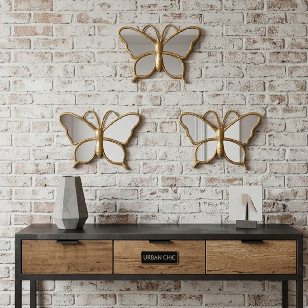3-PCS Set of Golden Butterfly Shaped Mirrors