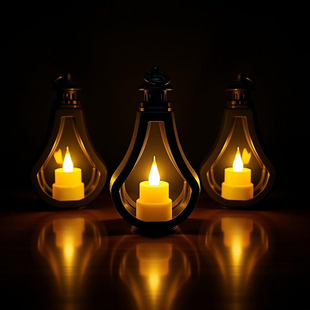 Black Hanging Lantern with LED Lights inside