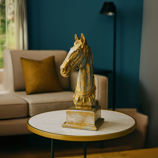 Golden Vintage look Horse Head on Square Base Resin