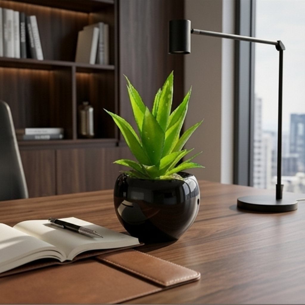 Black Ceramics Pot with artificial Cactus Plant