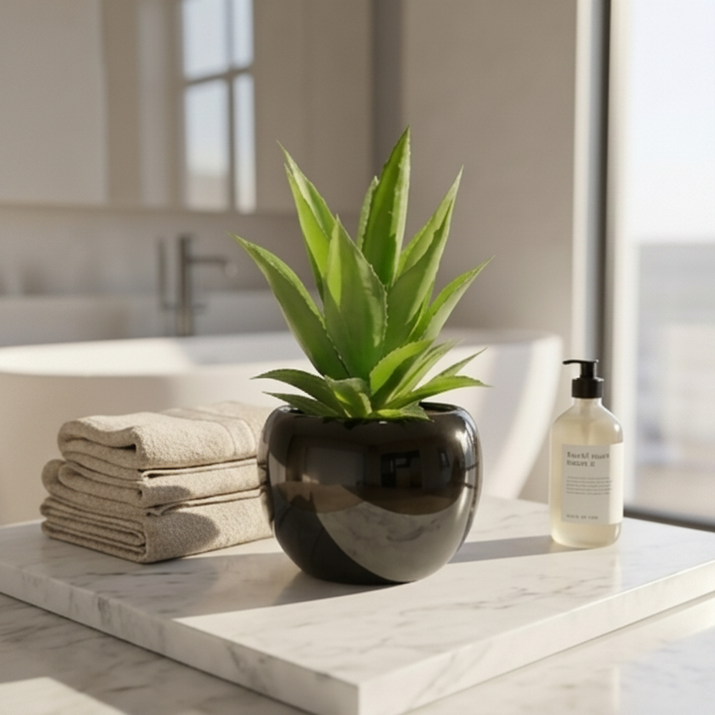 Black Ceramics Pot with artificial Cactus Plant