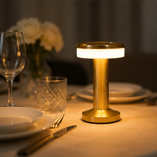 Golden LED Desk Lamp – 3 Light Colours, Portable, Rechargeable, Touch Sensor