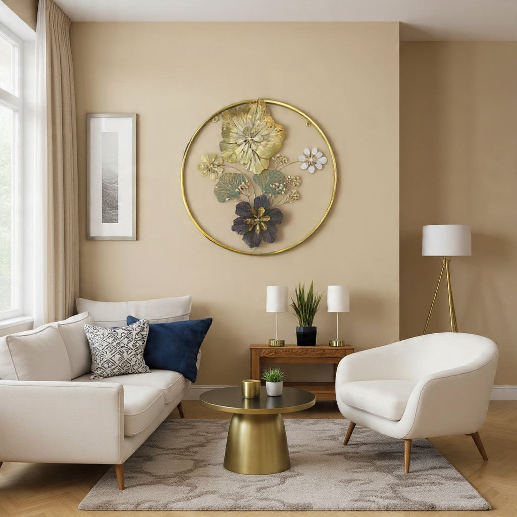 Golden Metallic Round 3d Flowers Wall Décor