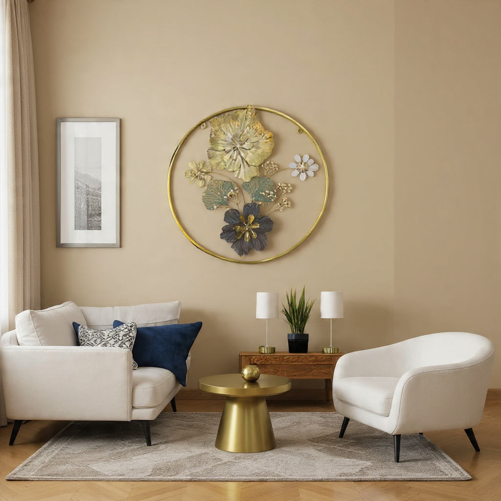 Golden Metallic Round 3d Flowers Wall Décor