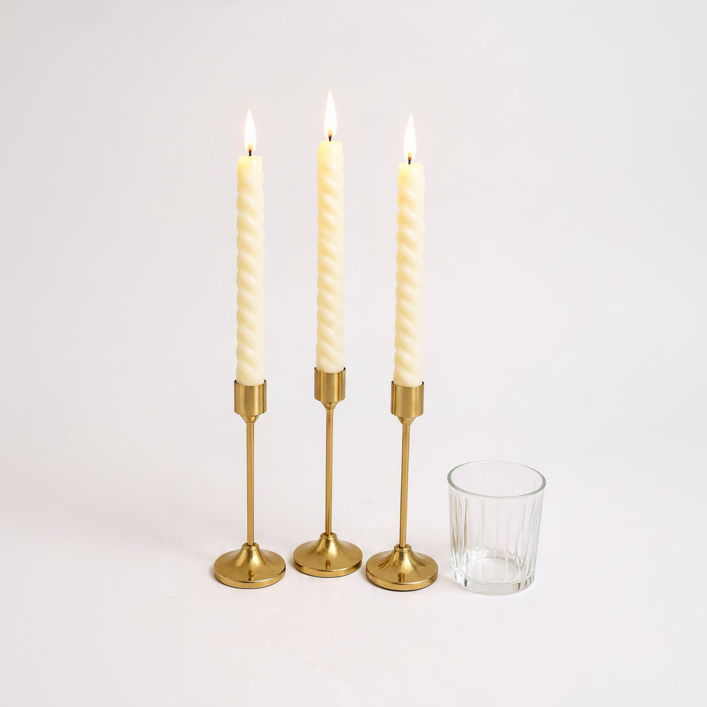 Set of 3 Golden Metallic Candle Holders (without Candles)