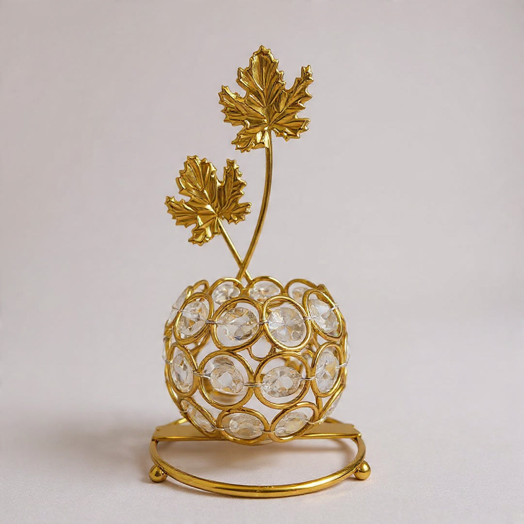 Golden Crystal Beaded Candle Holder (with LED Candle)