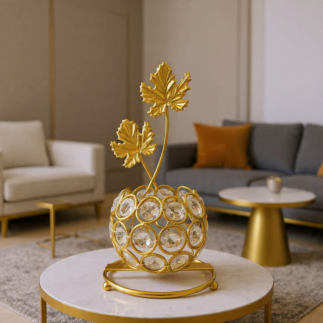 Golden Crystal Beaded Candle Holder (with LED Candle)