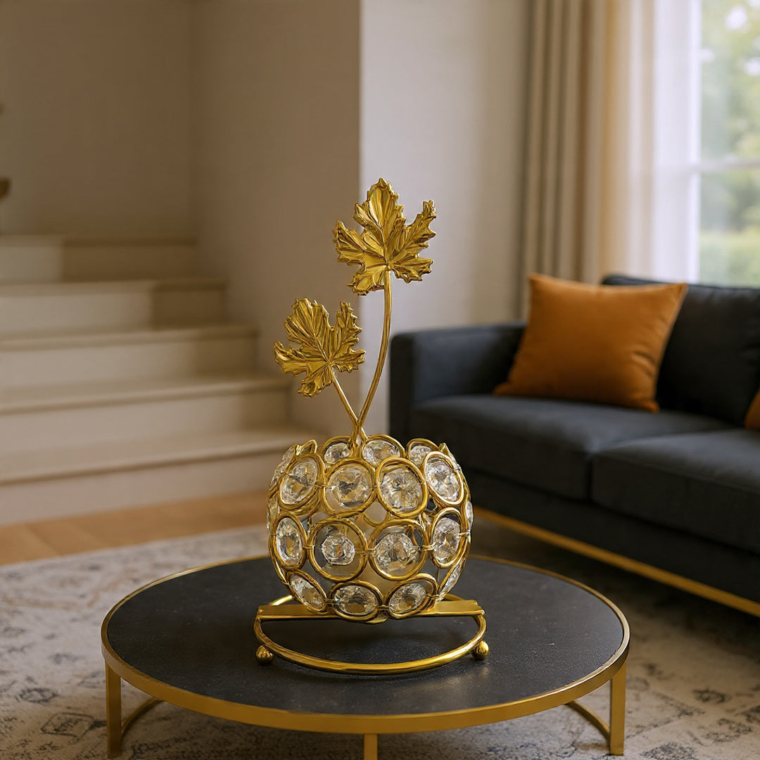 Golden Crystal Beaded Candle Holder (with LED Candle)