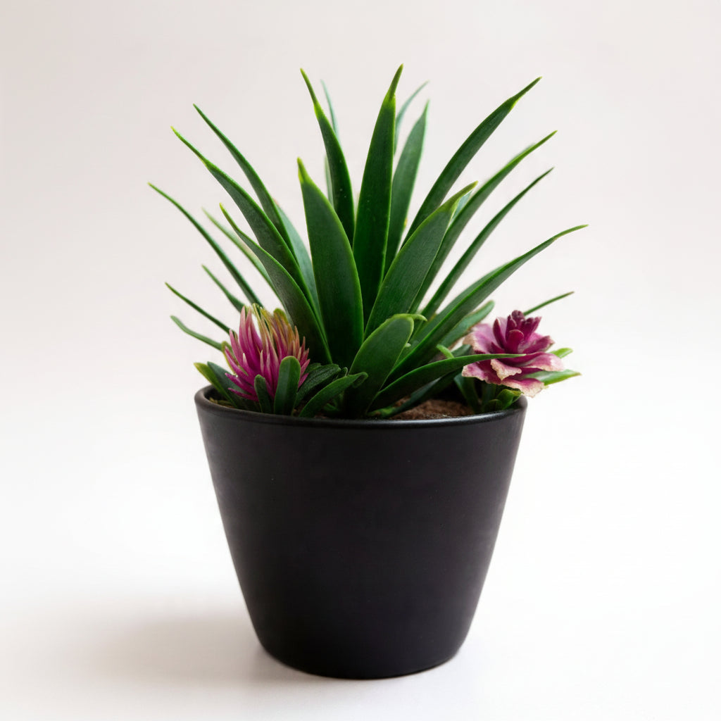 Black Ceramic Pot with Artificial Cactus Plant