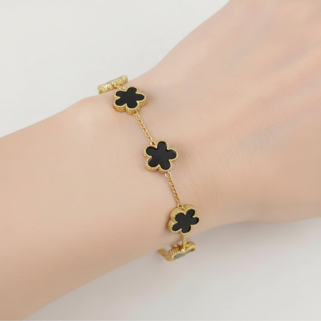 Golden-Black 5 Leaves Clover Bracelet in Gift Packing