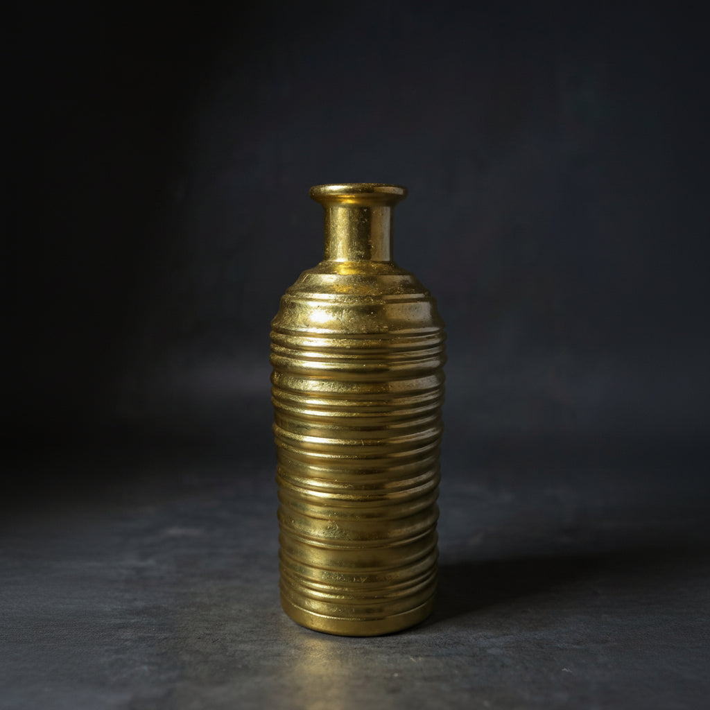 Golden Resin Vase Bottle Shape - Horizontal Lines (without Flowers)