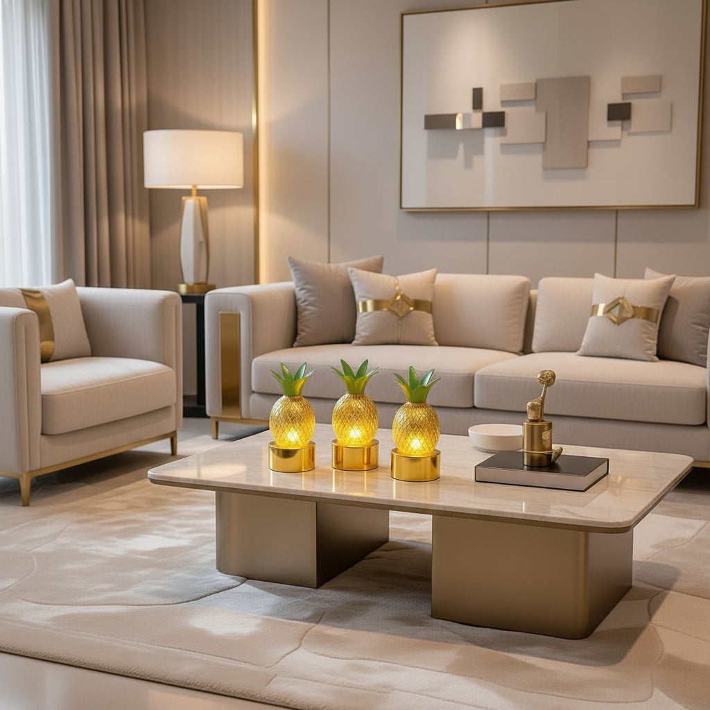 Pineapple Shape Flameless Golden LED Candle (Set of 3 Candles)