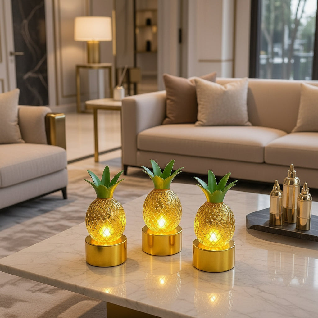 Pineapple Shape Flameless Golden LED Candle (Set of 3 Candles)