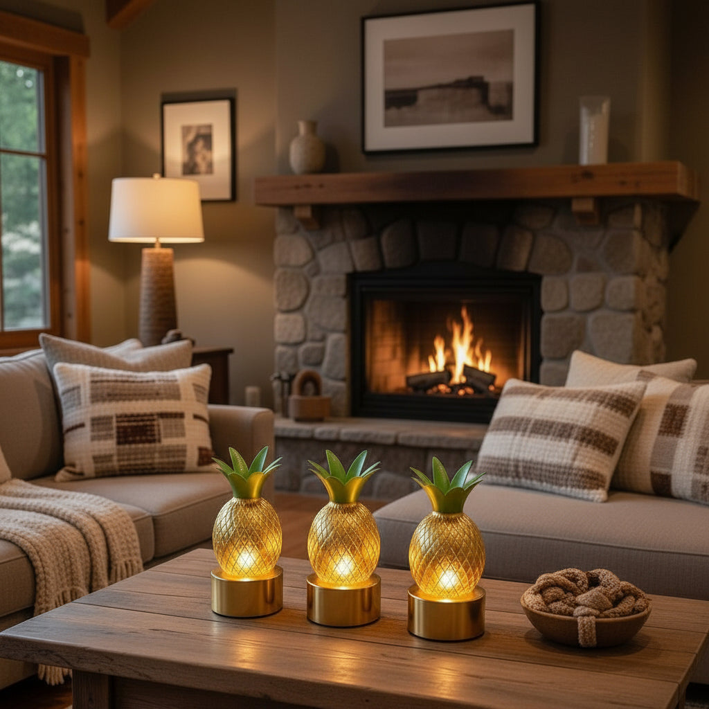 Pineapple Shape Flameless Golden LED Candle (Set of 3 Candles)
