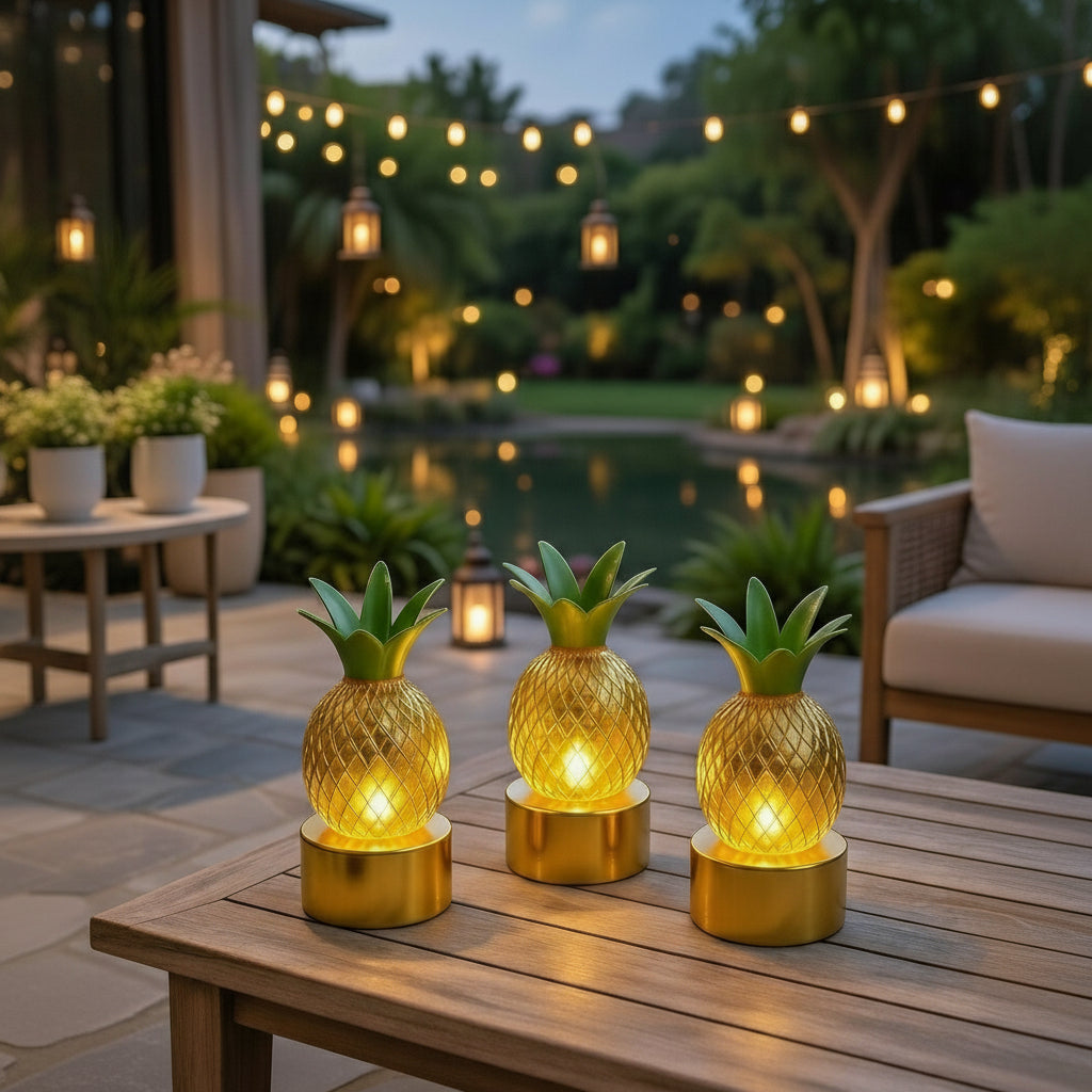 Pineapple Shape Flameless Golden LED Candle (Set of 3 Candles)