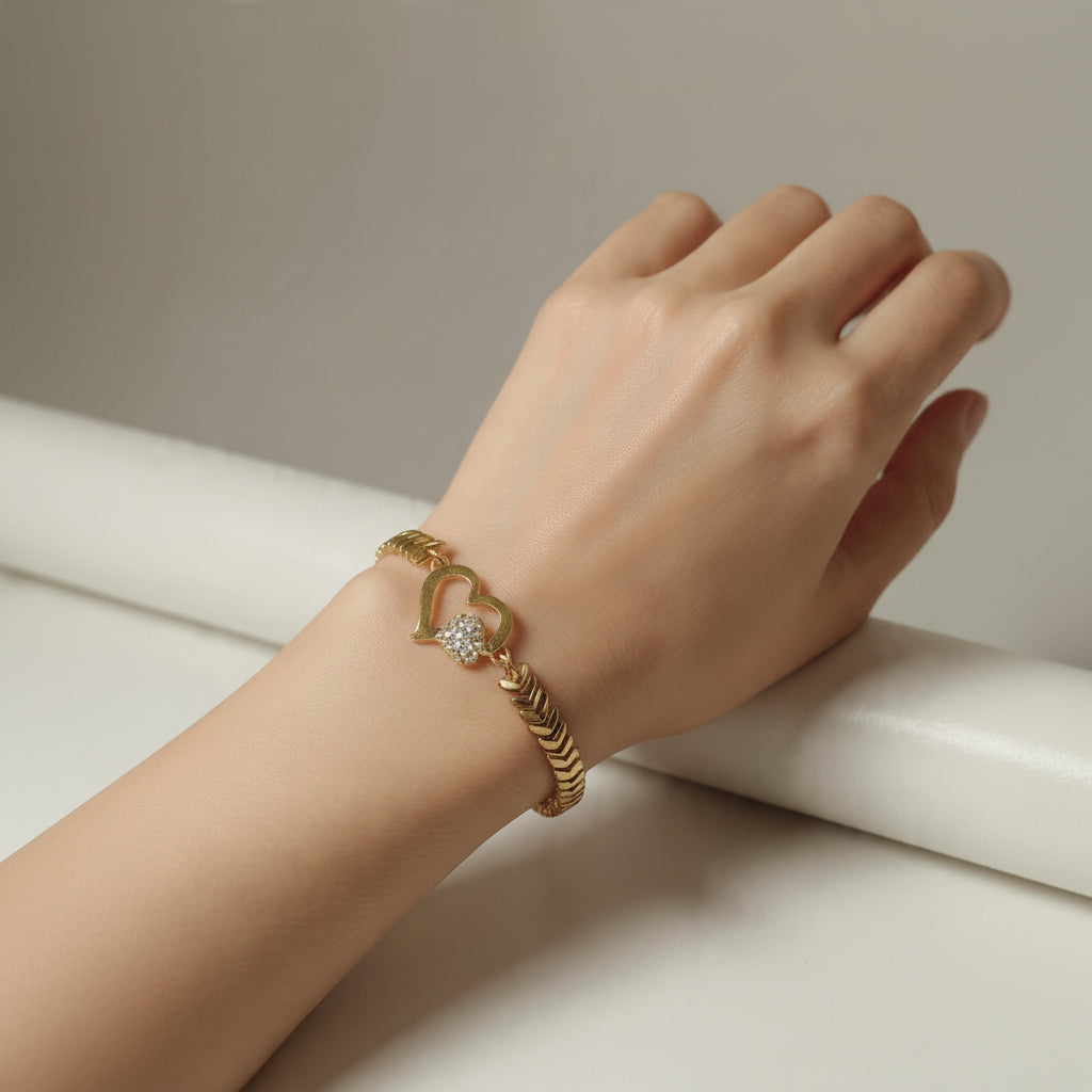 Bracelet with Golden & Crystal Hearts in Gift Packing