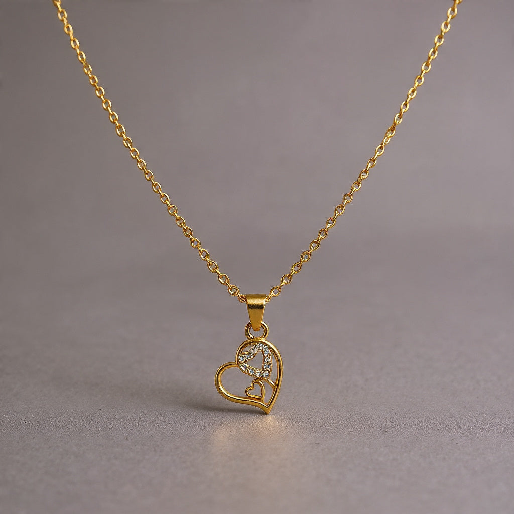 Golden Metallic Love Hearts Charm Locket in Gift Packing
