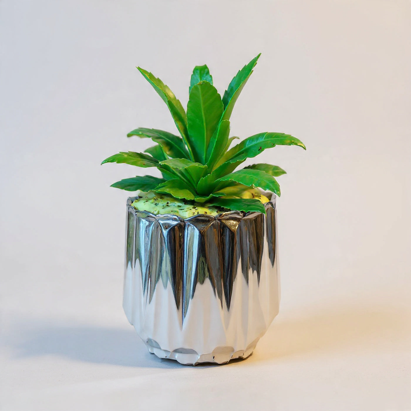 Silver Ceramic Pot with artificial Cactus Plant