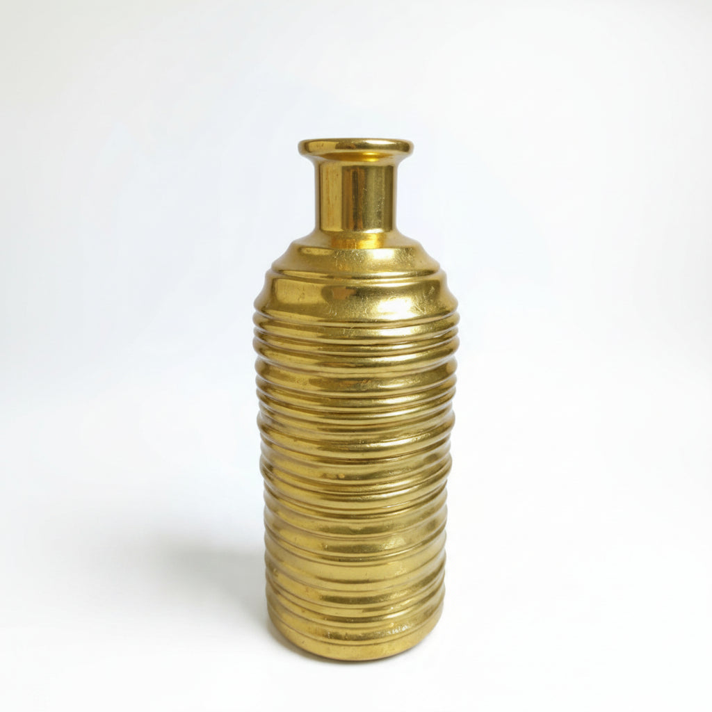 Golden Resin Vase Bottle Shape - Horizontal Lines (without Flowers)