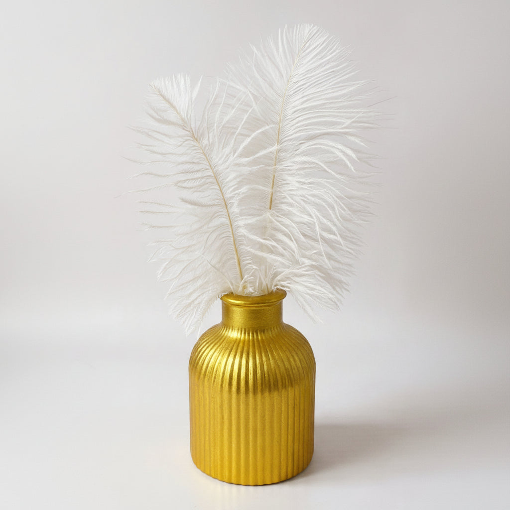 Golden Hand Crafted Vase with Feathers
