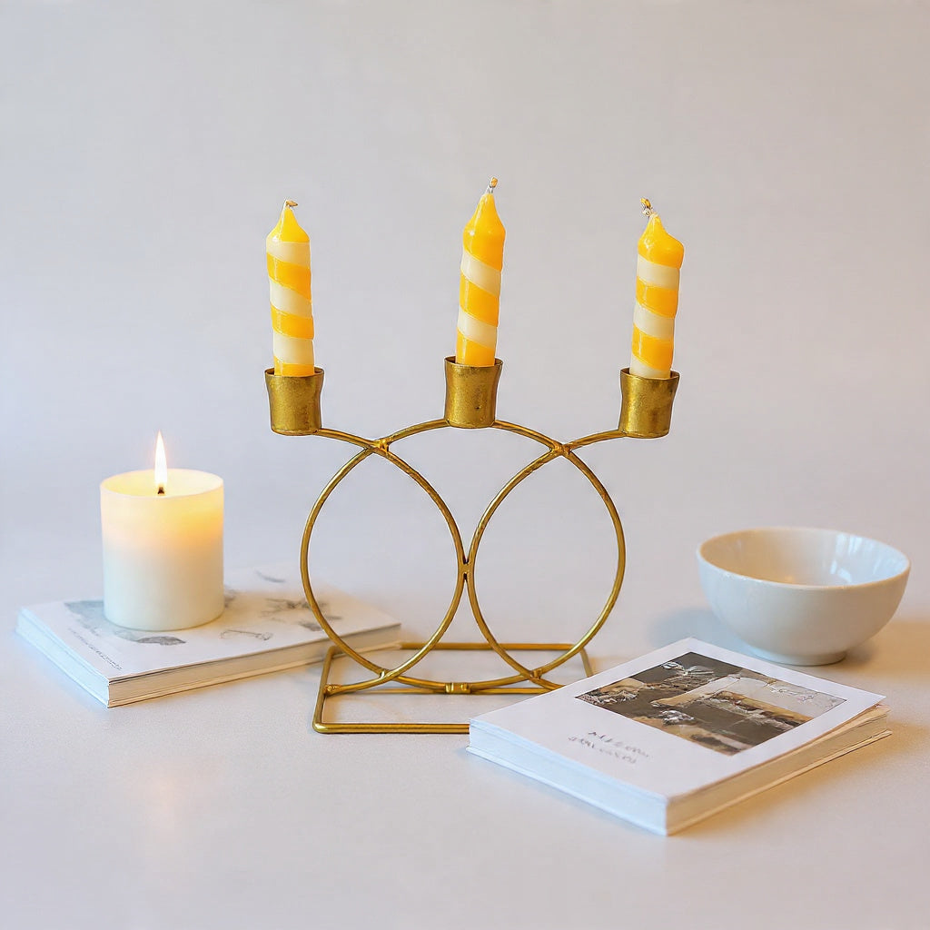 Golden Metallic Grand Candle Stand with 3 Candle Holders (without candles)
