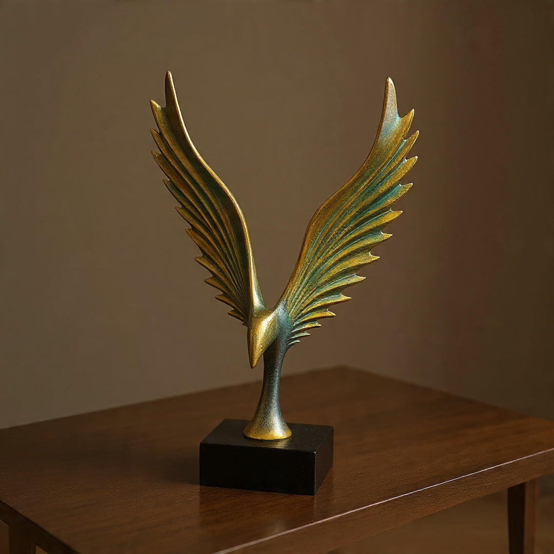 Twin Colours Statue of Abstract Eagle with Spread Wings on Black Base