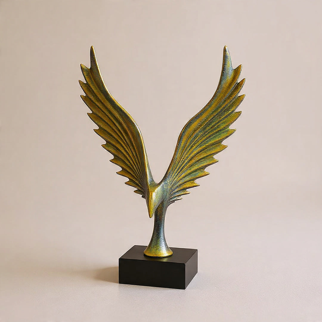 Twin Colours Statue of Abstract Eagle with Spread Wings on Black Base