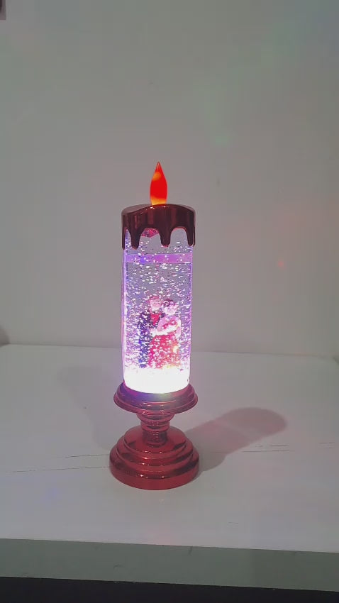 Red Couple Candle Lamp with Water Swirling Glitter and Multi-Color LED with dual operating system – with Electricity as well as with