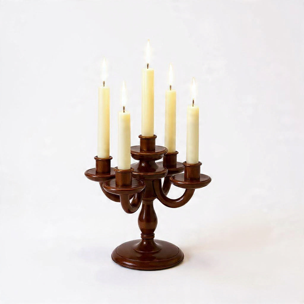 Handcrafted Wooden Candle Stand with 5 Holders (without candles)