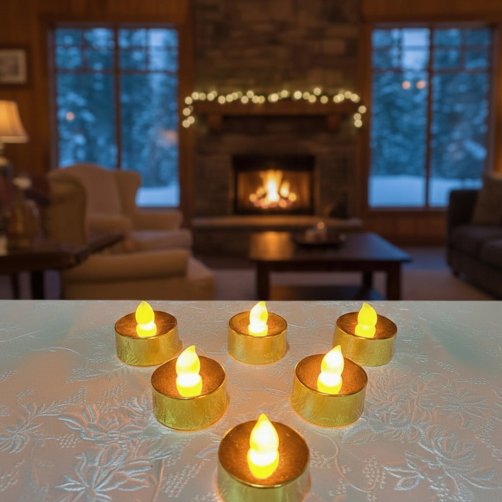 Golden Round Shape Flameless LED Candles (Set of 6 Candles)