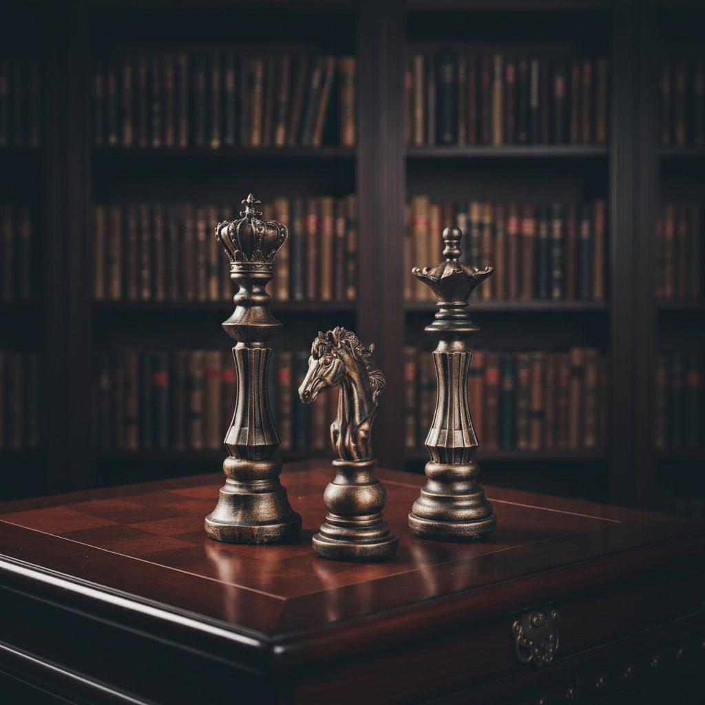 Elegant Chess Sculpture Set – King, Queen & Knight (Set of 3)