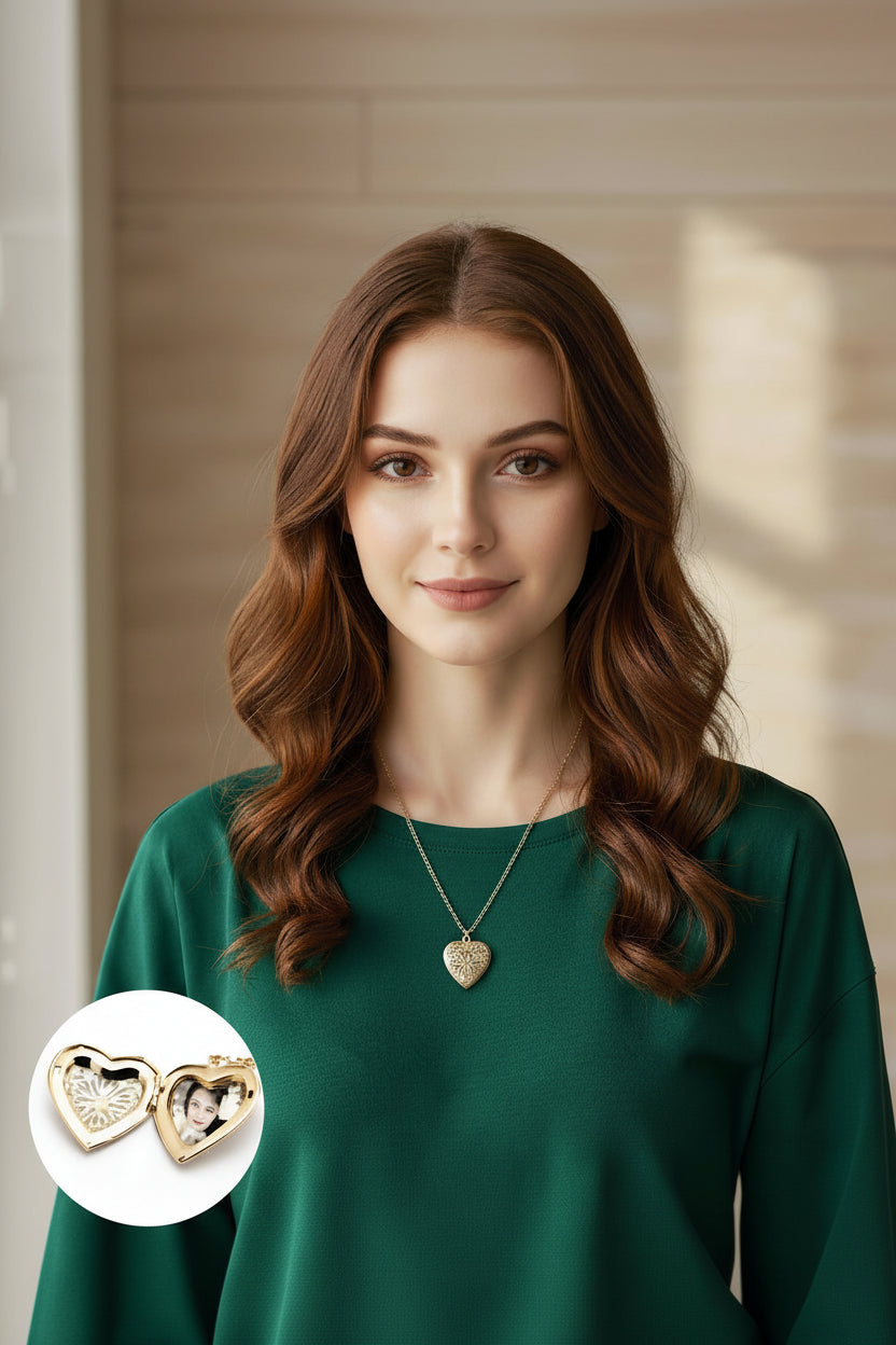 Golden Heart Shaped Personalized Photo Pocket Charm Locket in Gift Packing