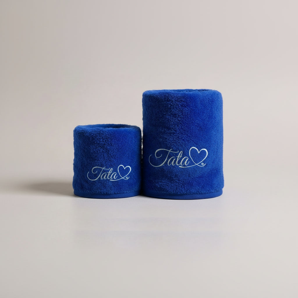 2-PCS Embroidered (Monograms) Royal Blue Towels Set